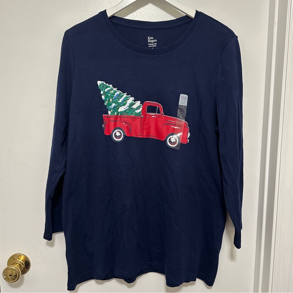 NWT Kim Rogers Christmas Tree Truck Long Sleeve Perfectly Soft Cotton Women’s L